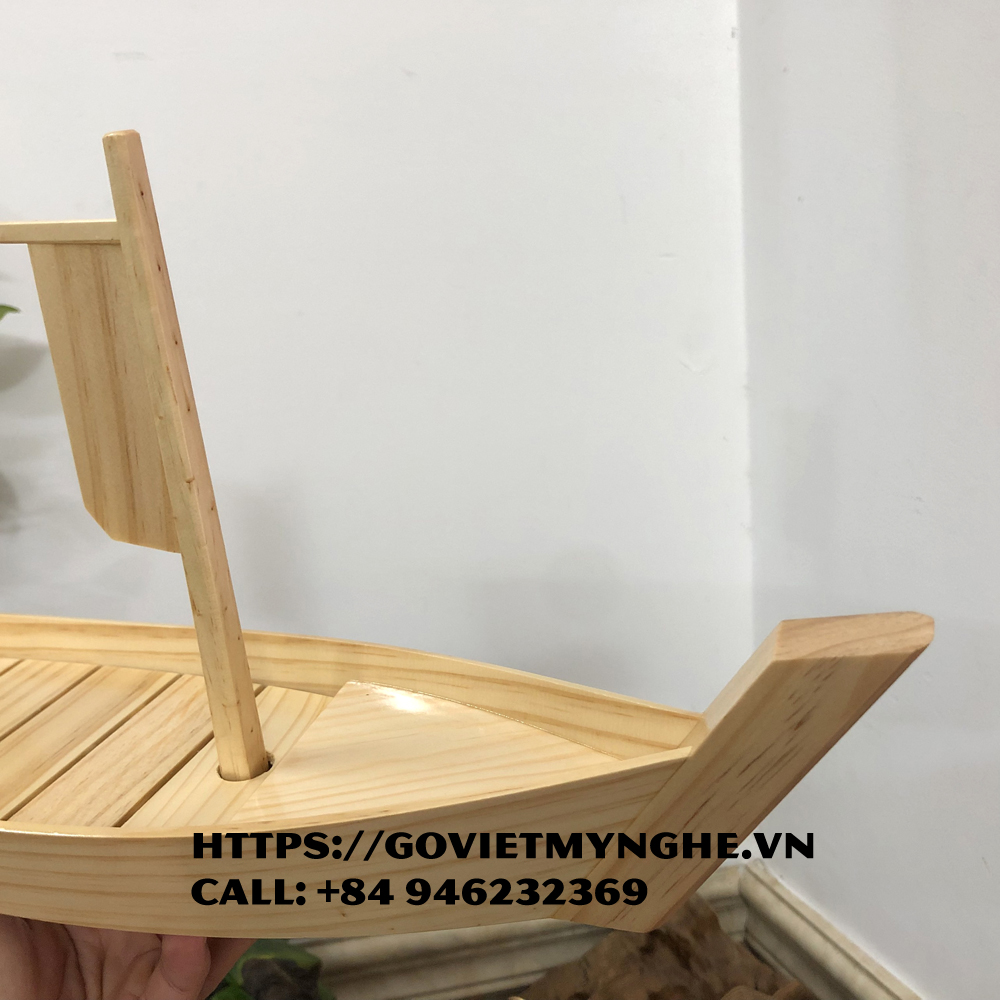 [Dài 40cm - 1 cột buồm] Khay thuyền gỗ đựng sushi - khay gỗ thuyền đựng sashimi thuyền gỗ sushi - Gỗ thông