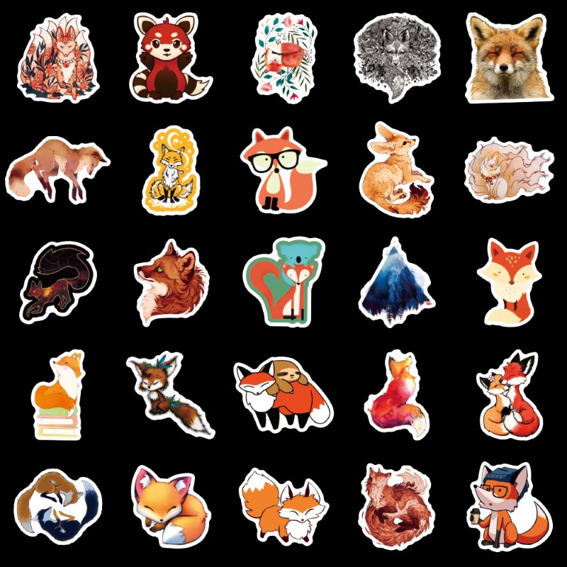 Sticker 50 miếng hình dán cute Fox