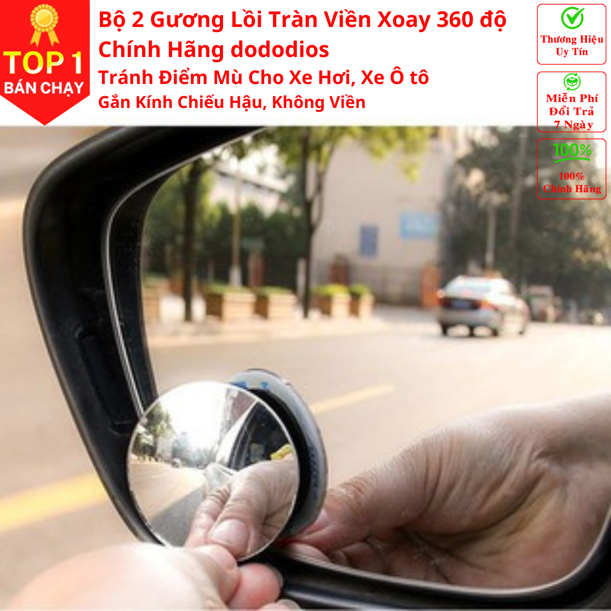 gương cầu lồi cho xe ô tô, Bộ 2 Gương Cầu Lồi Tràn Viền Xoay 360 độ Gắn Cho Kính Gương Chiếu Hậu Tránh Điểm Mù Cho Xe Hơi, Xe Ô tô - Hàng Chính Hãng dododios