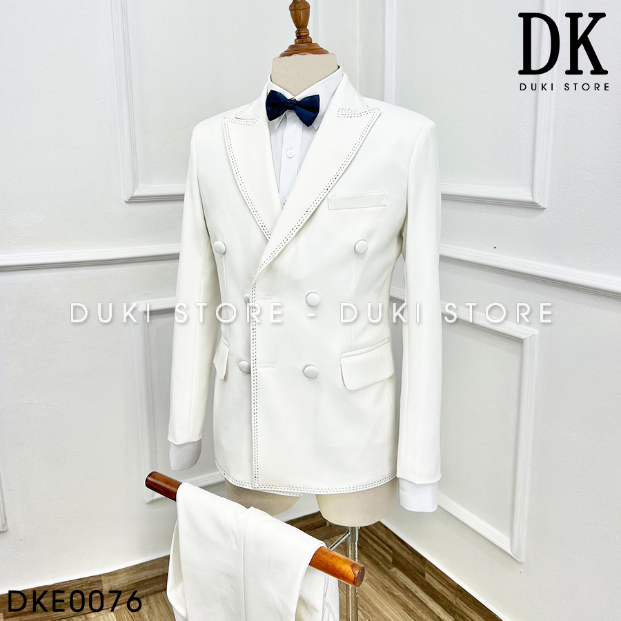 Bộ vest nam 6 cúc Hàn Quốc màu trắng đột viền cao cấp DKE0076 - DUKI STORE