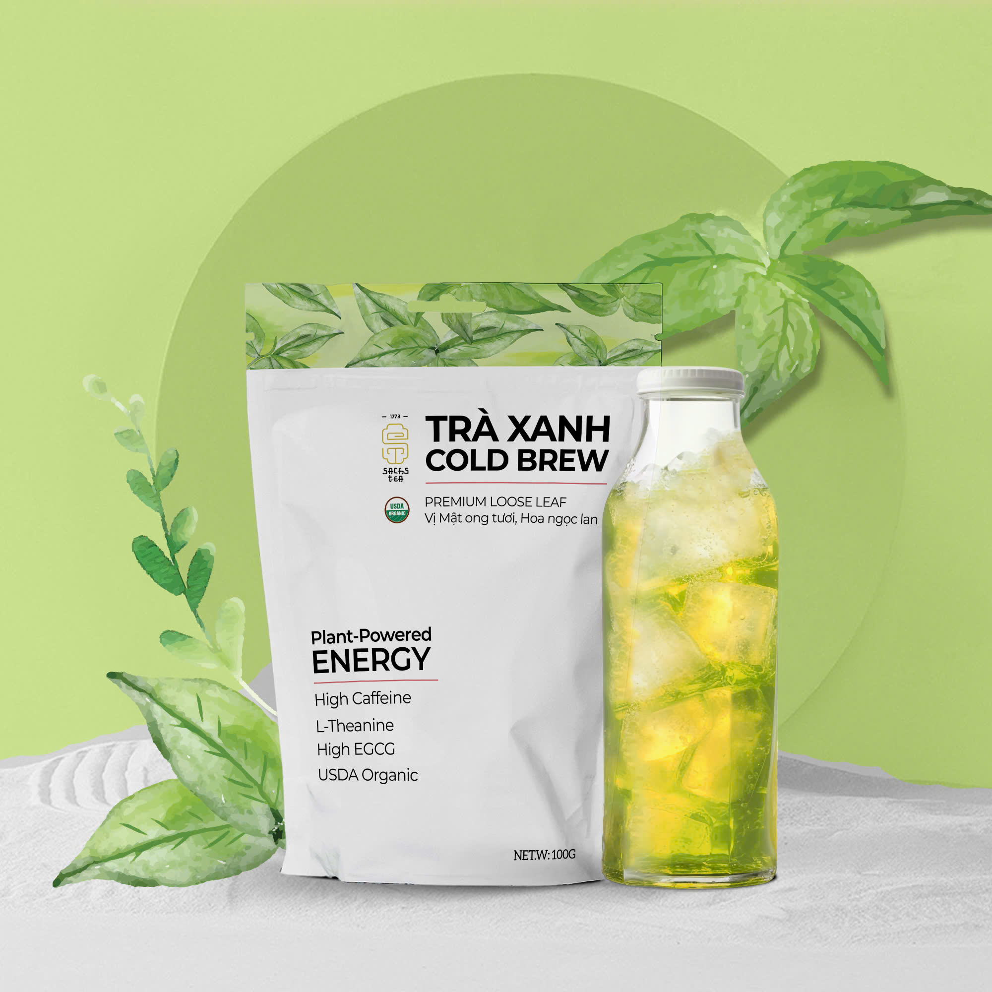 Trà Xanh dòng Cold Brew Organic USDA Mỹ | Dòng đặc biệt cho Cold Brew - High Caffeine | 100% chứng nhận hữu cơ USDA Organic | Đậm vị mật ong, giàu EGCG, không chát, túi 100g