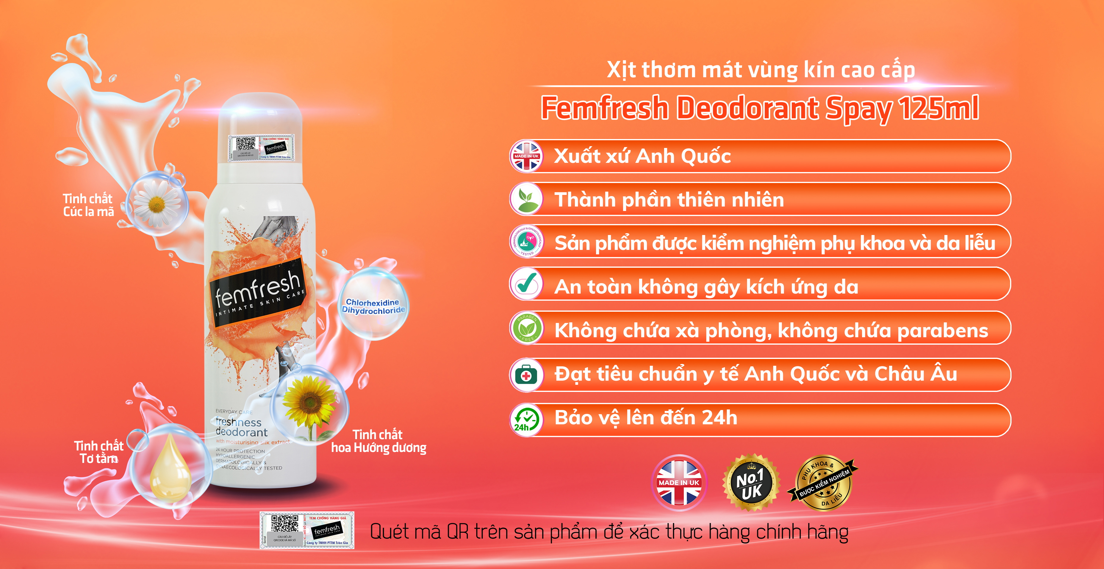 Xịt thơm mát cao cấp Femfresh 125ml TẶNG 2 mặt nạ Sexylook
