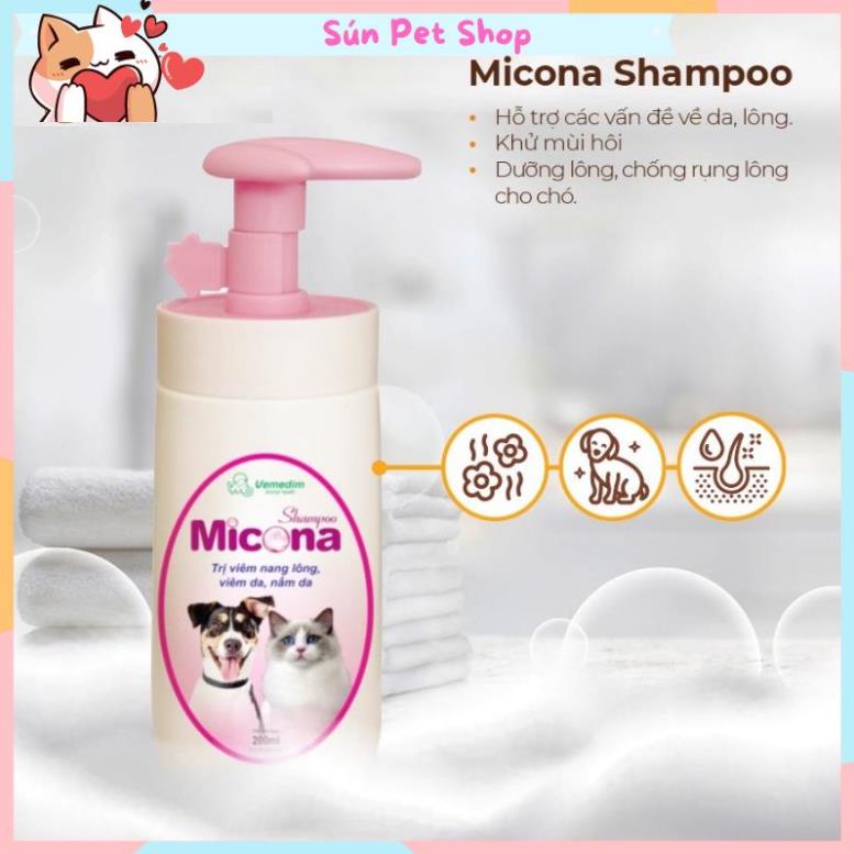 Sữa tắm cho chó mèo viêm nang lông, viêm da, nấm da Micona 200ml