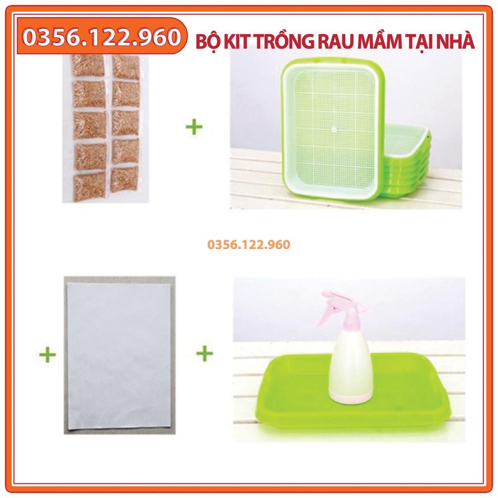 Bộ kit Kệ Khay trồng rau mầm 5 khay, 5 tầng bao gồm: Giá đỡ có 4 bánh + 5 Khay trồng + 500g Hạt giống + Vòi xịt nước.