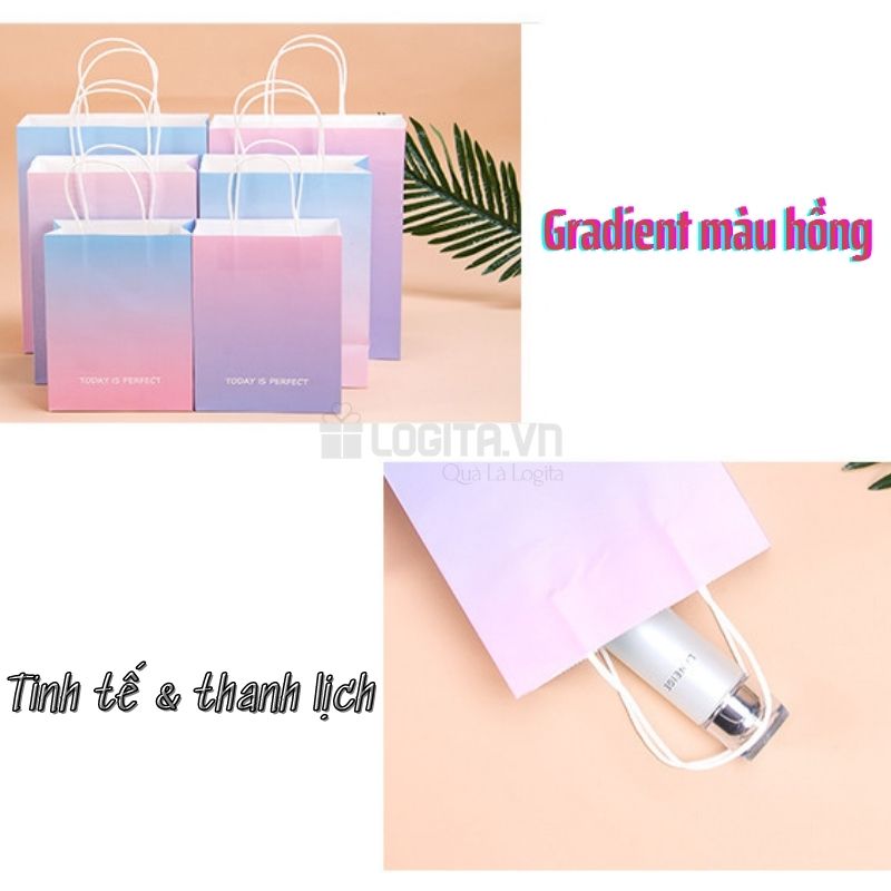 Túi Giấy Đựng Quà, Túi Giấy Đựng Mỹ Phẩm Hiệu Ứng Gradient 3 Màu Siêu Đẹp - Size Vừa 27,5x21x11cm