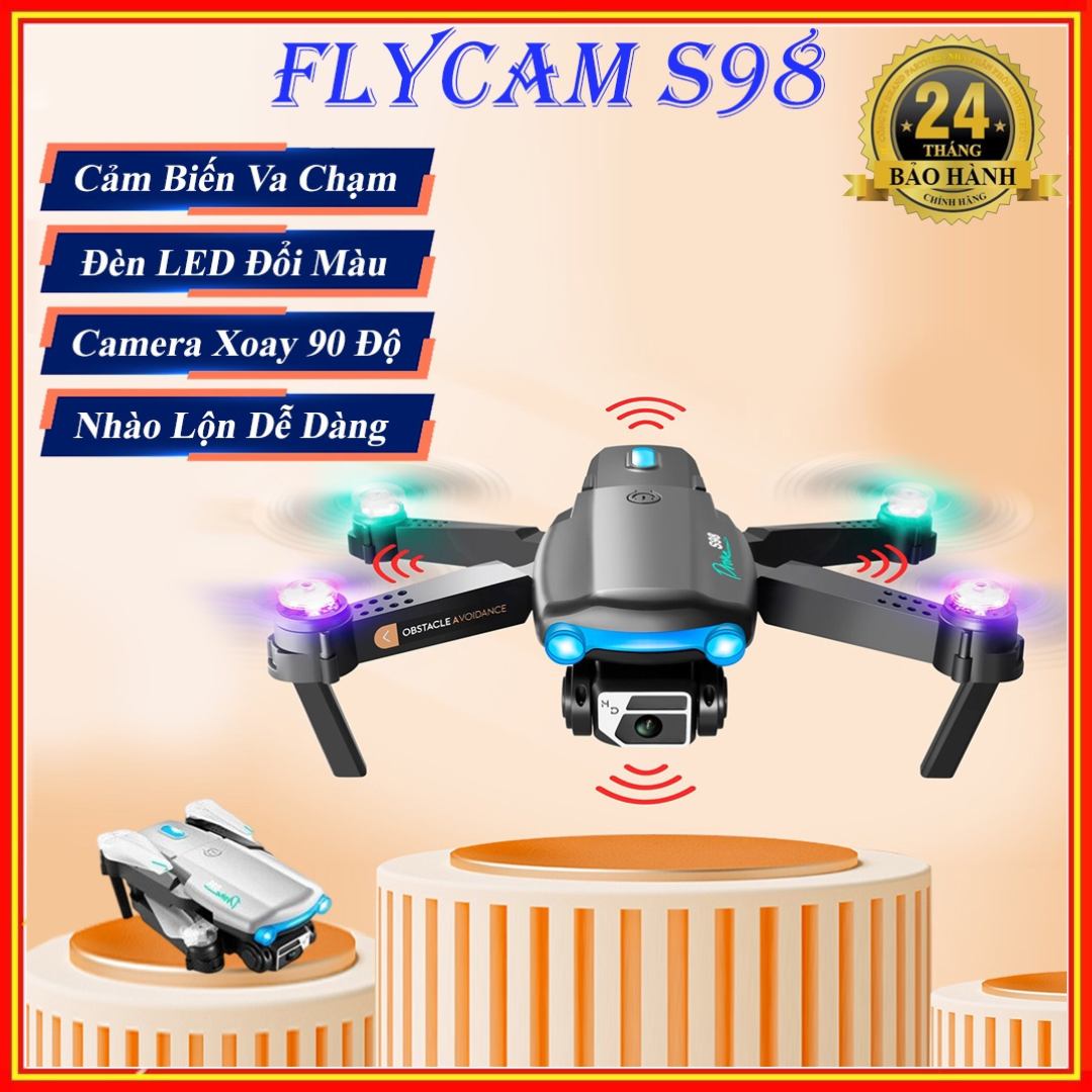 Flycam mini giá rẻ tập bay, Drone mini 8K S98 PRO MAX cảm biến tránh vật cản, giữ độ cao ổn định, nhào lộn 360 độ, đèn led bay ban đêm cực đẹp - Hàng chính hãng