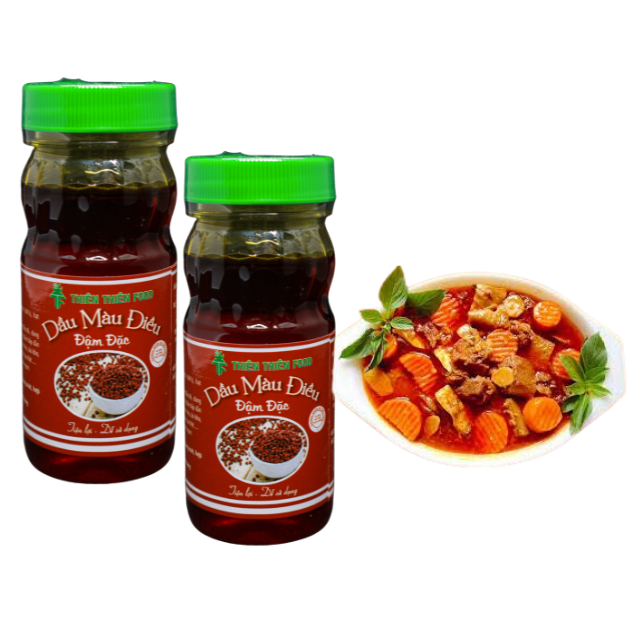 Combo 6 Hủ Màu Dầu Điều 100ml Thương Hiệu Thiên Thiên Food dùng để tạo màu sản phẩm ( Bún bò, bún riêu, thit nướng...) giúp sản phẩm có màu sắc đẹp hơn, hấp dẫn hơn