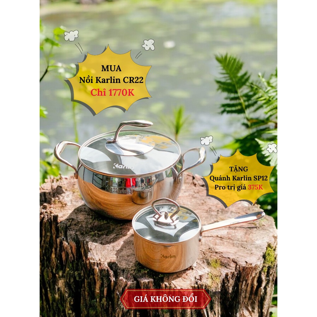 Bộ nồi karlin CR20_22_24 đáy dày 5 lớp tặng kèm xửng hấp cao cấp - Hàng chính hãng, bảo hành 24 tháng | QA Mart