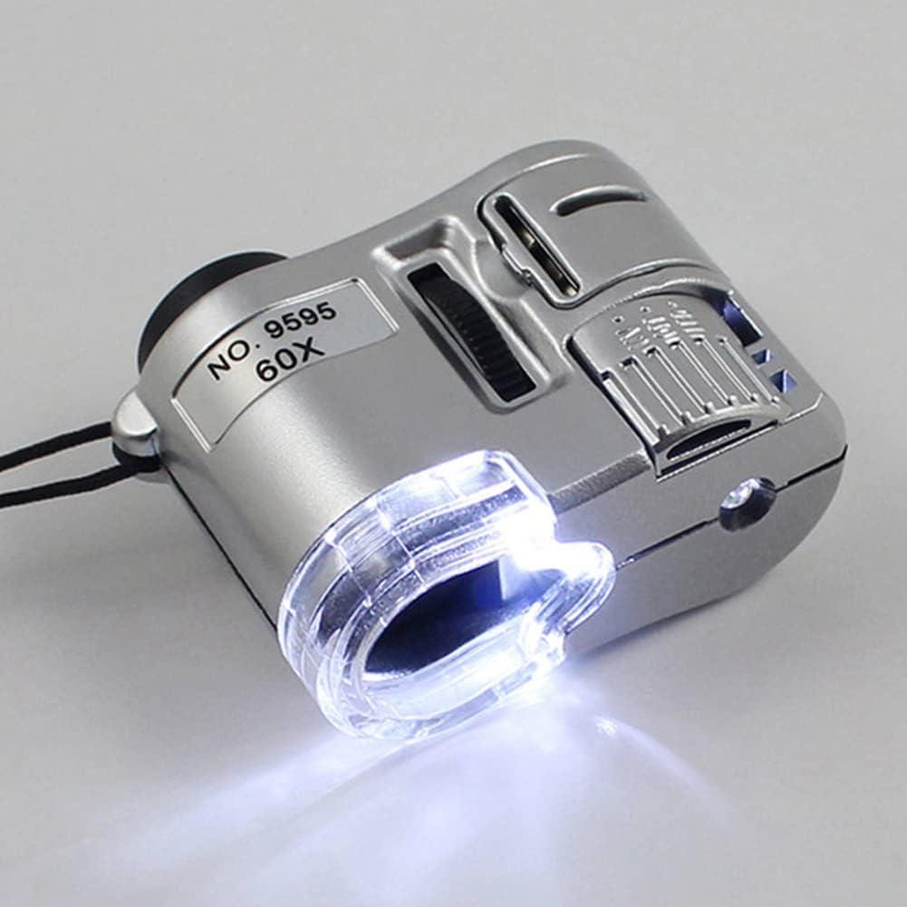 Kính Hiển Vi Mini 60x, Kính Lúp Kính Hiển Vi Bỏ Túi Mini Có Đèn LED Và Kính Lúp Có Đèn UV Phát Hiện Trang Sức Filatelia