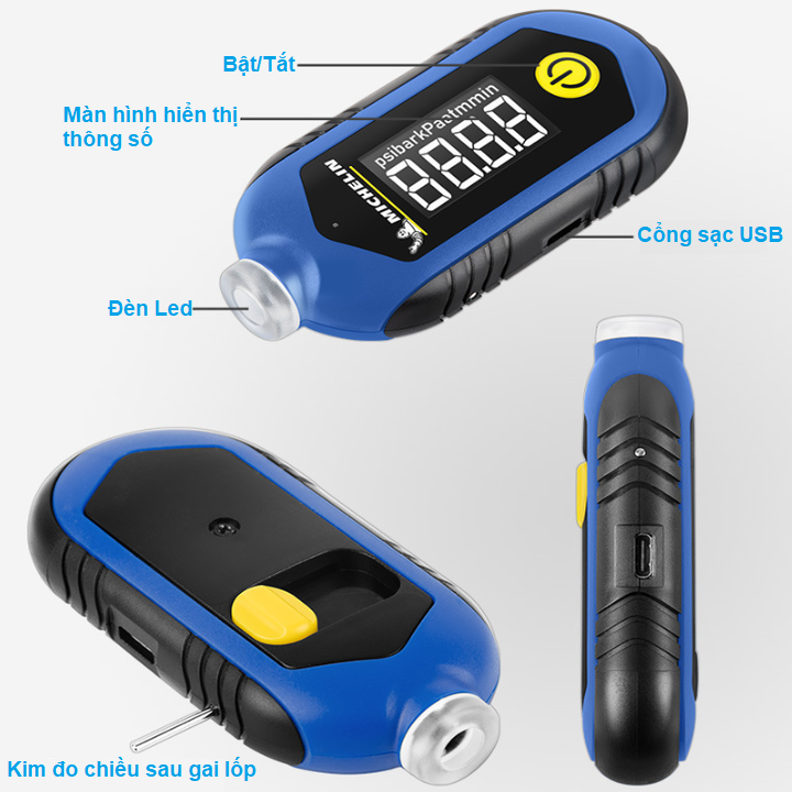 Đồng hồ đo áp suất lốp điện tử Michelin M2209, màn hình LCD 1 inch, đơn vị đo Psi, Kpa, Bar, At - Hàng Chính Hãng