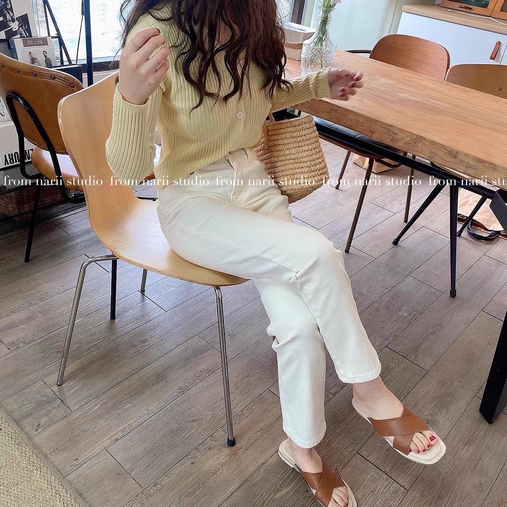Quần jeans màu be trắng NARII quần jean nữ kaki Hàn Quốc dáng baggy