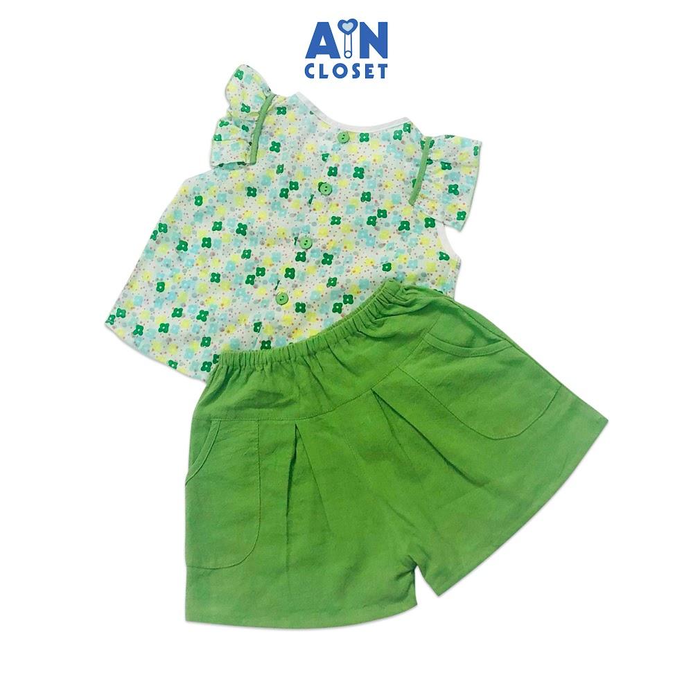 Bộ quần áo ngắn bé gái Hoa cỏ xanh cotton boi - AICDBGWVKPKG - AIN Closet