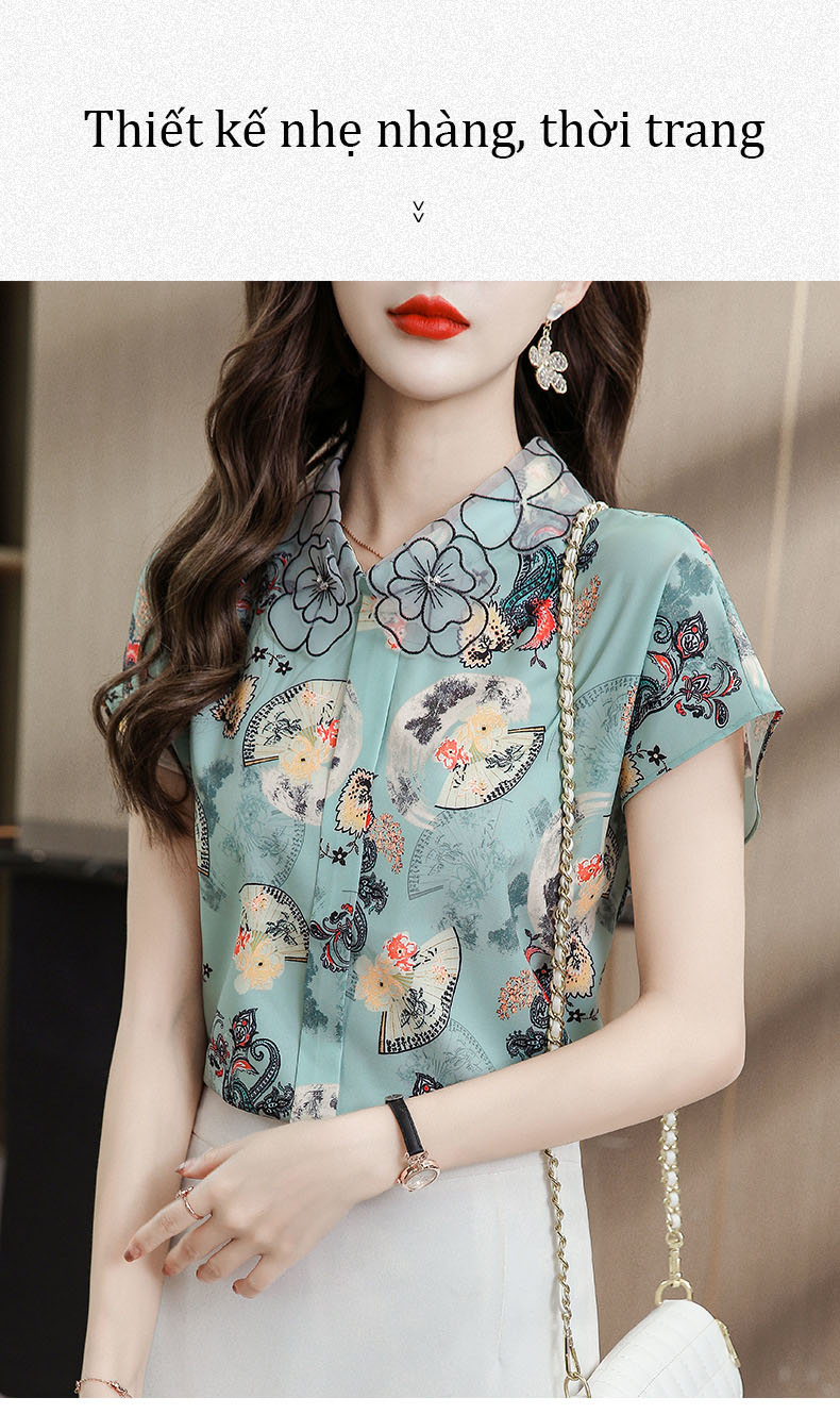 Áo sơ mi voan nữ ngắn tay trên cùng mùa hè mới của Hàn Quốc của phong cách phương Tây mã 2062