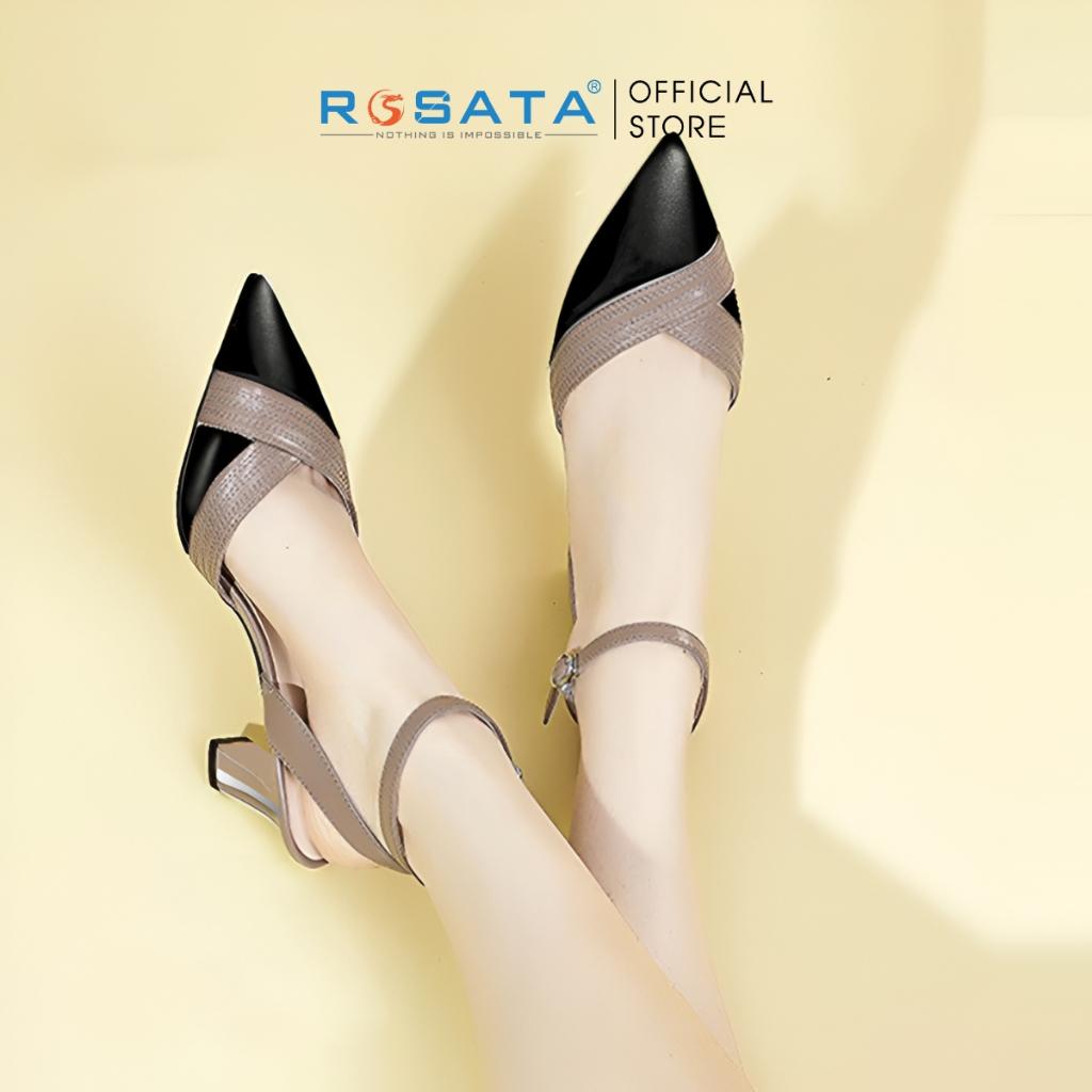 Giày cao gót ROSATA RO435 mũi nhọn quai hậu cài khóa dây mảnh gót trụ cao 6cm màu đen xuất xứ Việt Nam - Đen, Đen