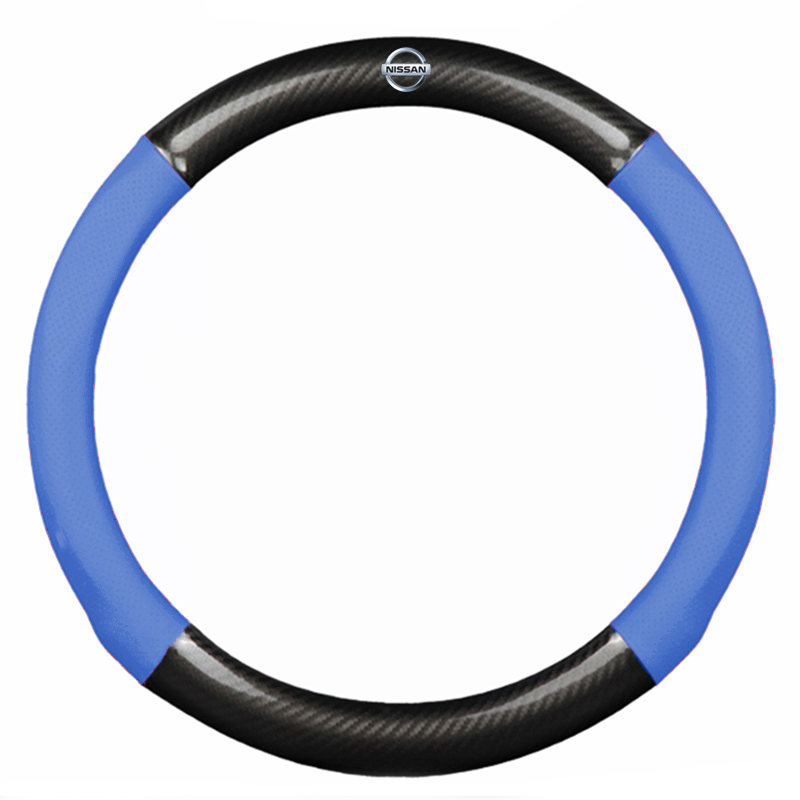Bọc vô lăng TTAUTO cho xe ô tô chất liệu da vân carbon cao cấp có logo NISSAN (Đen Xanh)