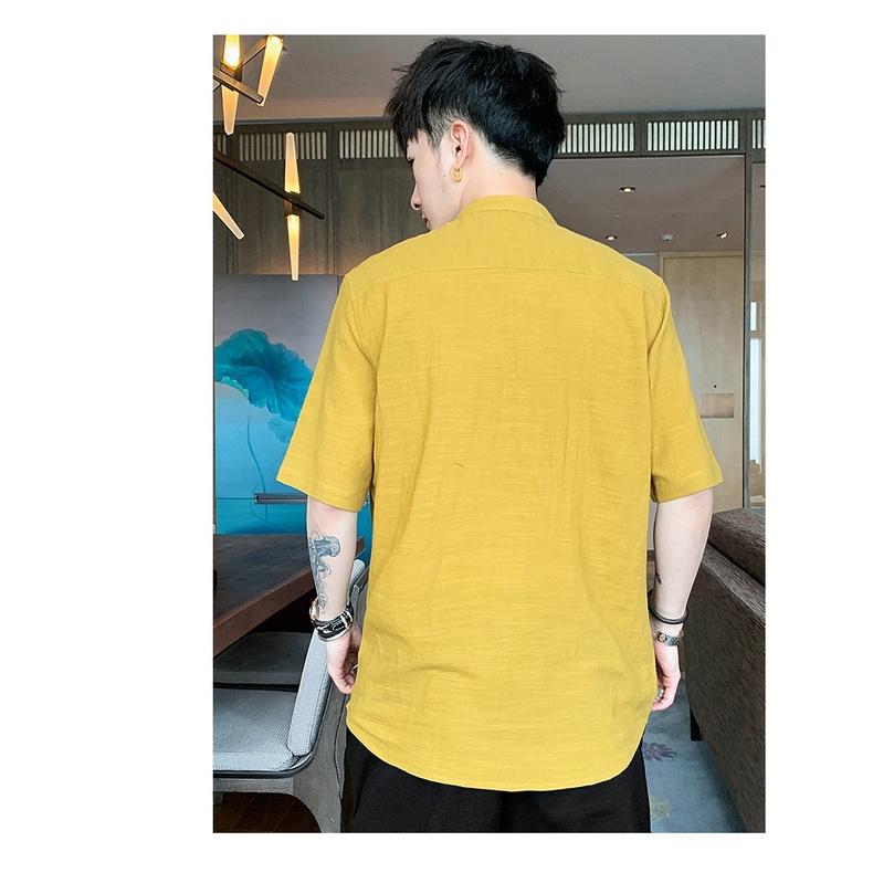 Áo cổ tầu nam chất đũi túi viền vải trẻ trung, thời trang phong cách trẻ