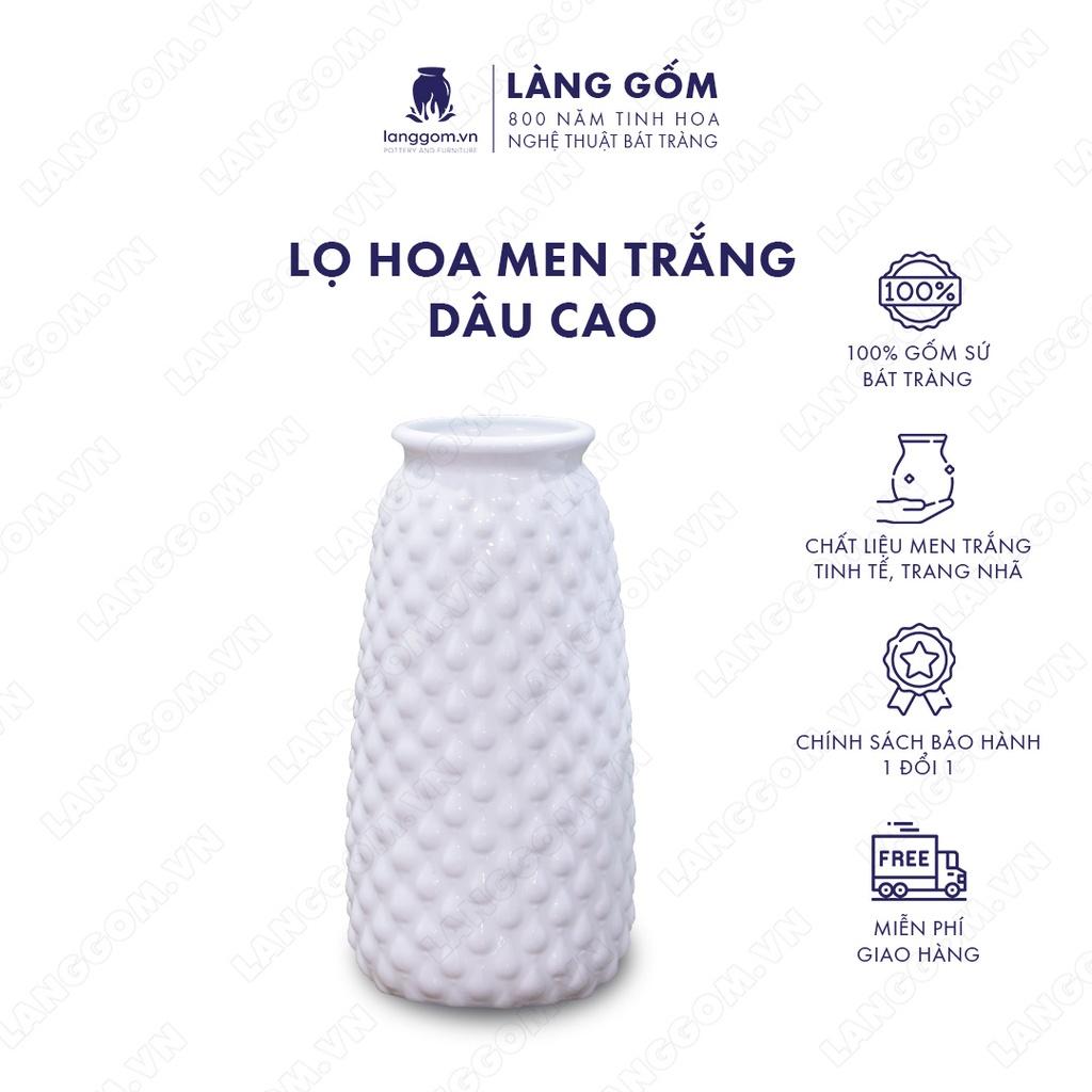 Bình hoa, lọ hoa Gốm sứ Bát Tràng cao cấp Men trắng dâu cao dùng làm quà tặng, trang trí - Làng Gốm Bát Tràng