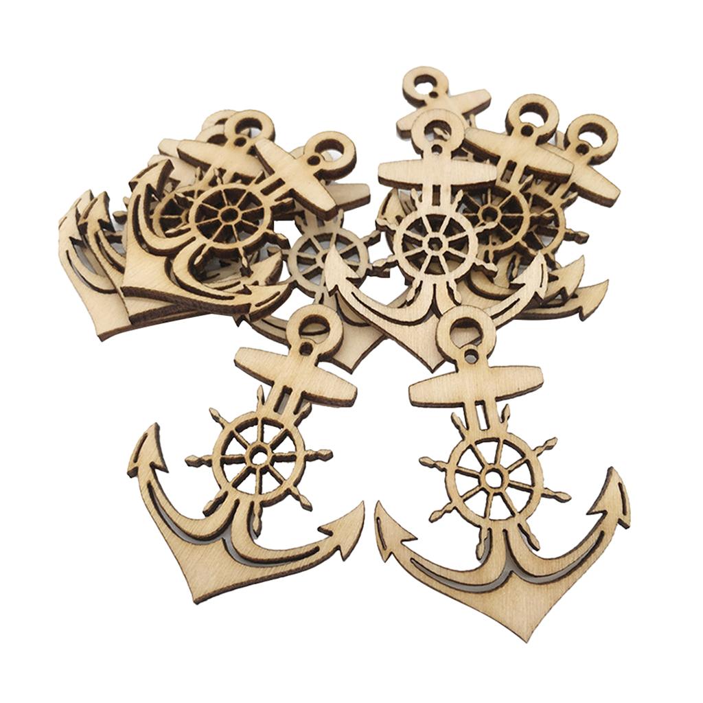 10pcs Wood Gift Tags Blank Wooden Anchor Tags Wedding Hanging Decor Ornament