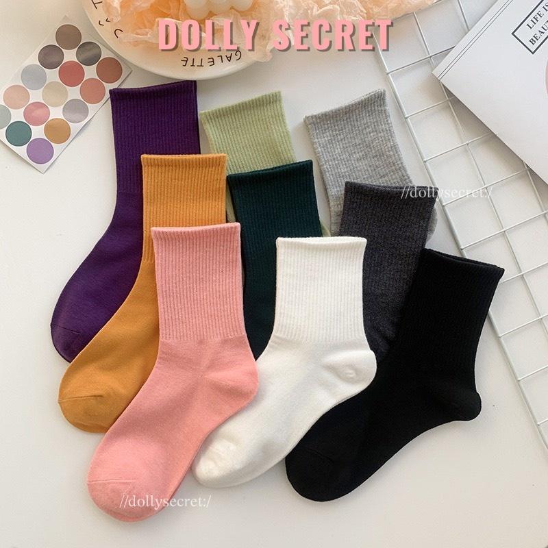 Tất nữ nhún cao cổ bèo dễ thương màu pastel trơn chất liệu cotton mềm mịn thoáng DOLLY SECRET T17