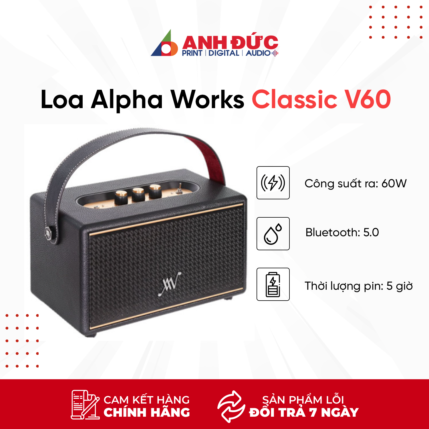 Loa Bluetooth Alpha Works Classic V60 - Hàng Chính Hãng