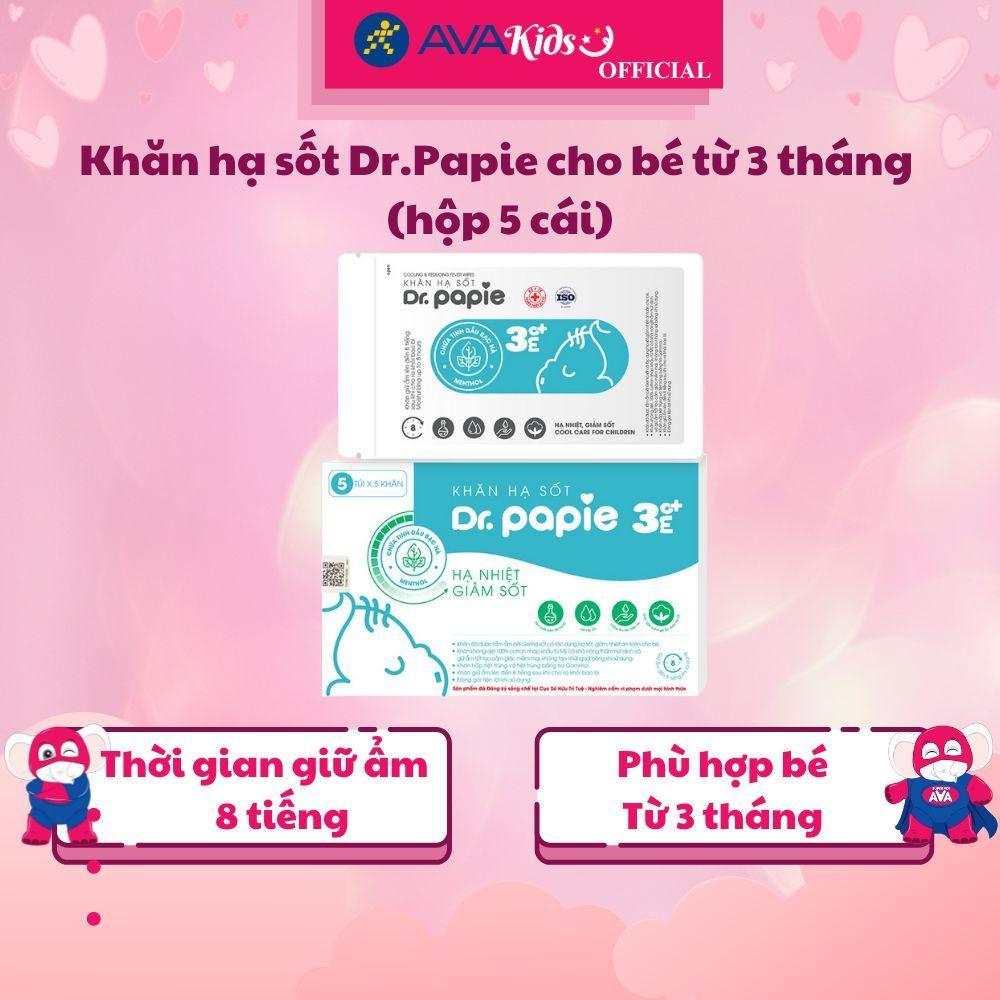 Khăn hạ sốt Dr.Papie cho bé từ 3 tháng (hộp 5 cái) - Hàng Chính Hãng