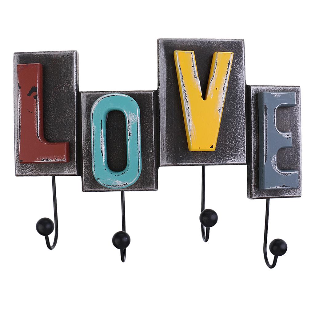 Creative LOVE Wall Mounted Wooden Key Hook Clothes Holder Hanger Decor Gifts