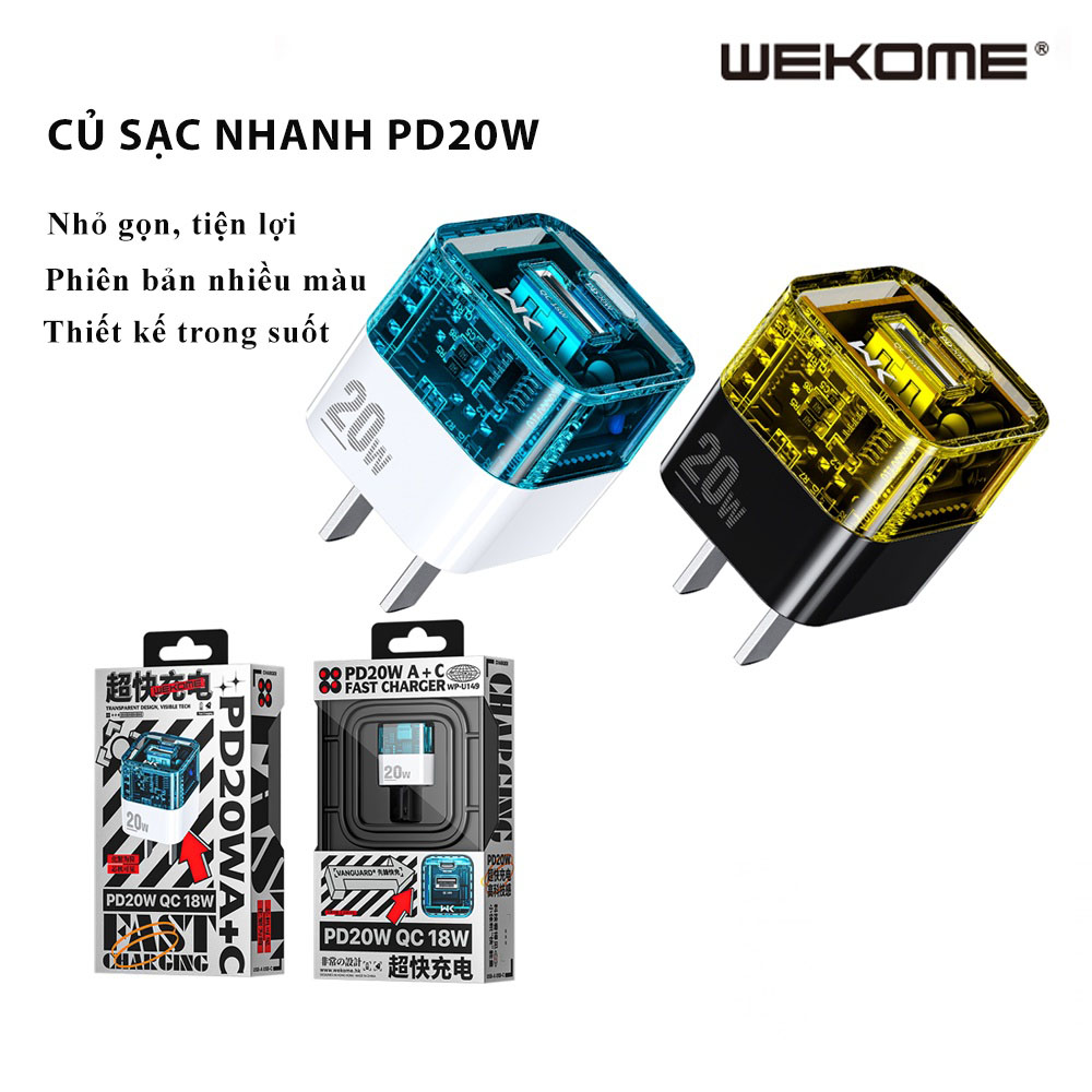 [TRONG SUỐT] Cáp sạc 20W 6A Hàng Nhập Khẩu WEKOME WK Design trong suốt WDC 181 siêu bền chống đứt cho IPh 7 8 x xs max 11 12 13 14 pro