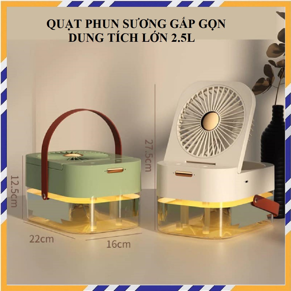 Quạt Phun Sương Mini, Quạt Hơi Nước Mini Gấp Gọn, Quạt Hơi Nước Để Bàn Dung Tích Chứa Lớn Tới 2.5 Lít - Hàng Chính Hãng