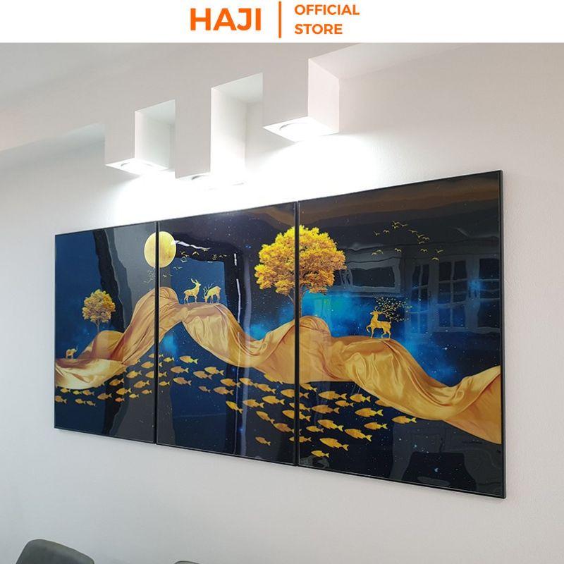 Combo 3 tranh treo tường bề mặt phủ pha lê siêu bóng cao cấp, Tranh nghệ thuật decor, làm quà tặng sang trọng ý nghĩa