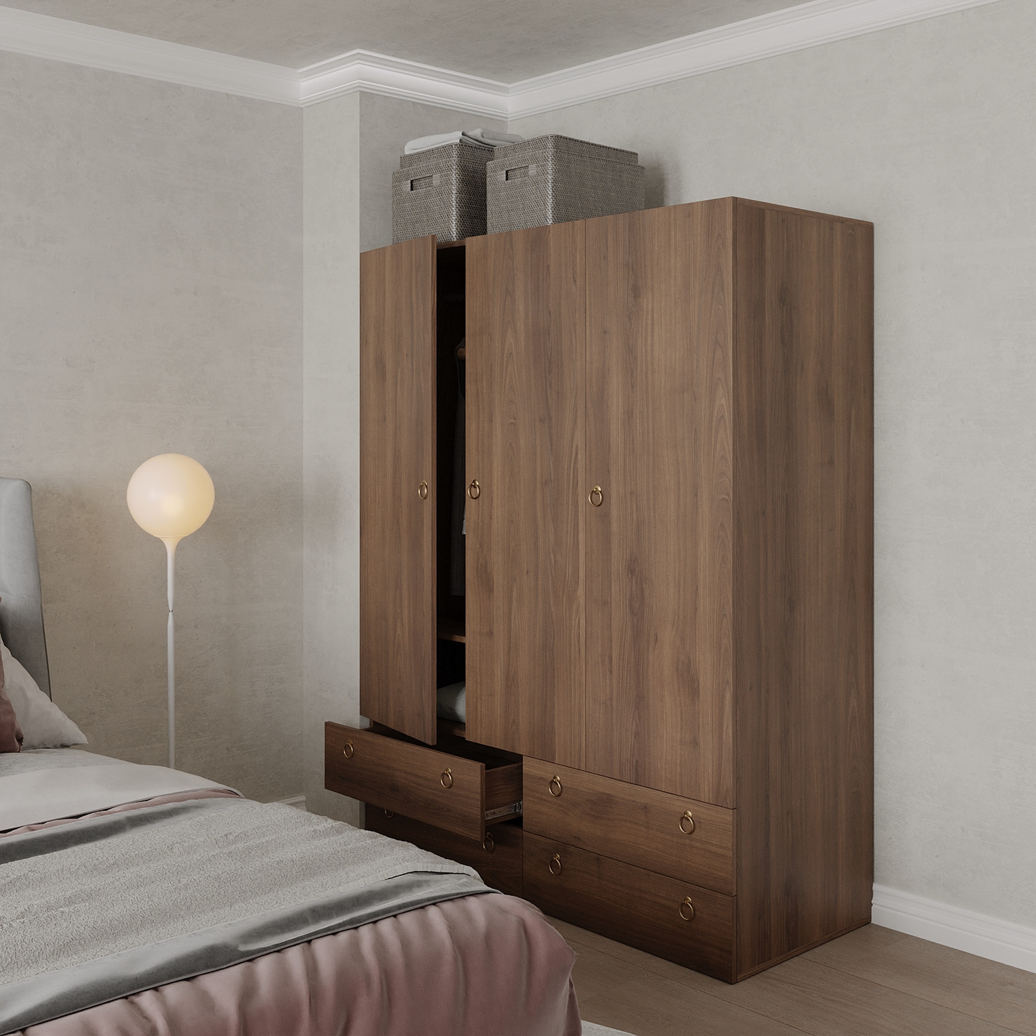 [Happy Home Furniture] WESLEY, Tủ quần áo 4 ngăn kéo - 3 ngăn cửa mở,  140cm x 58cm x 180cm ( DxRxC), TCM_019