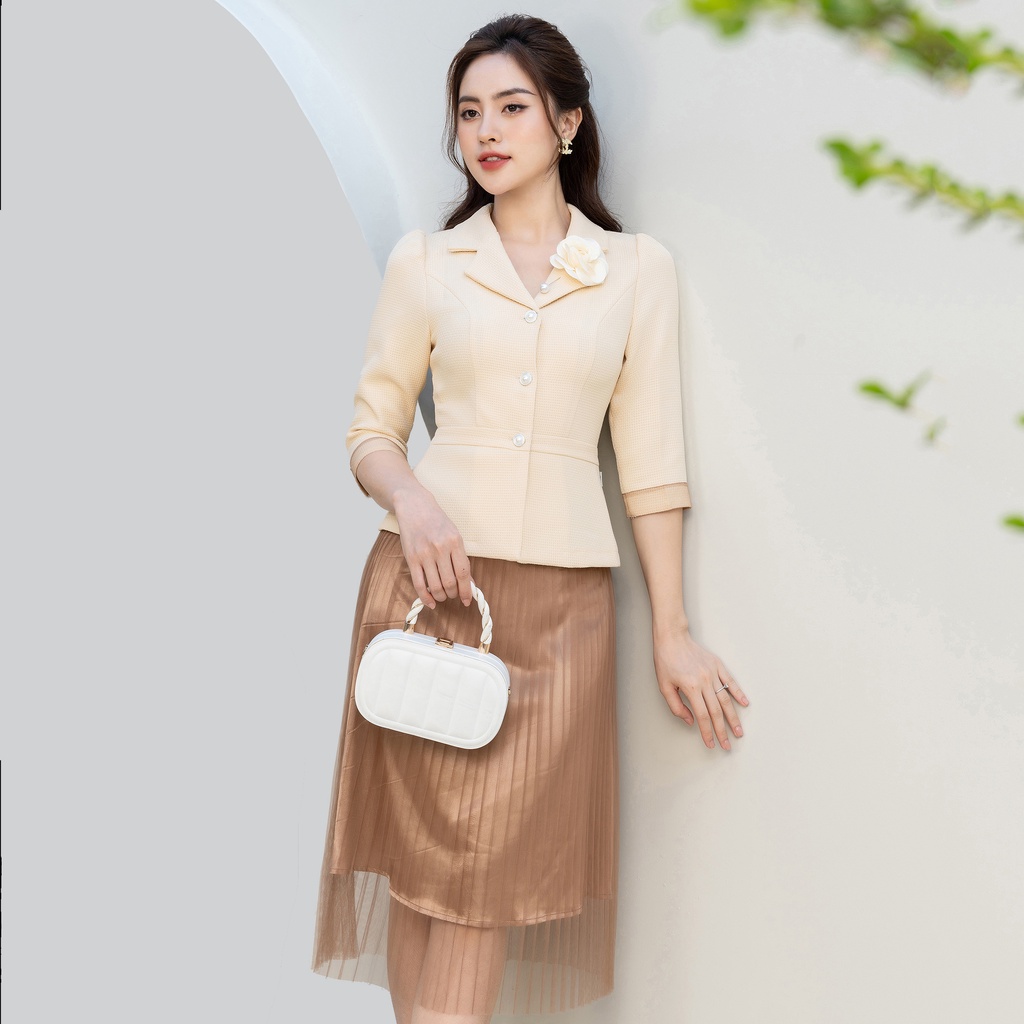Set Áo Ký Giả Nữ Kèm Chân Váy Xếp Ly Hai Lớp uK Fashion Chất Vải Cao Cấp Tôn Dáng Thanh Lịch NKBD2209002