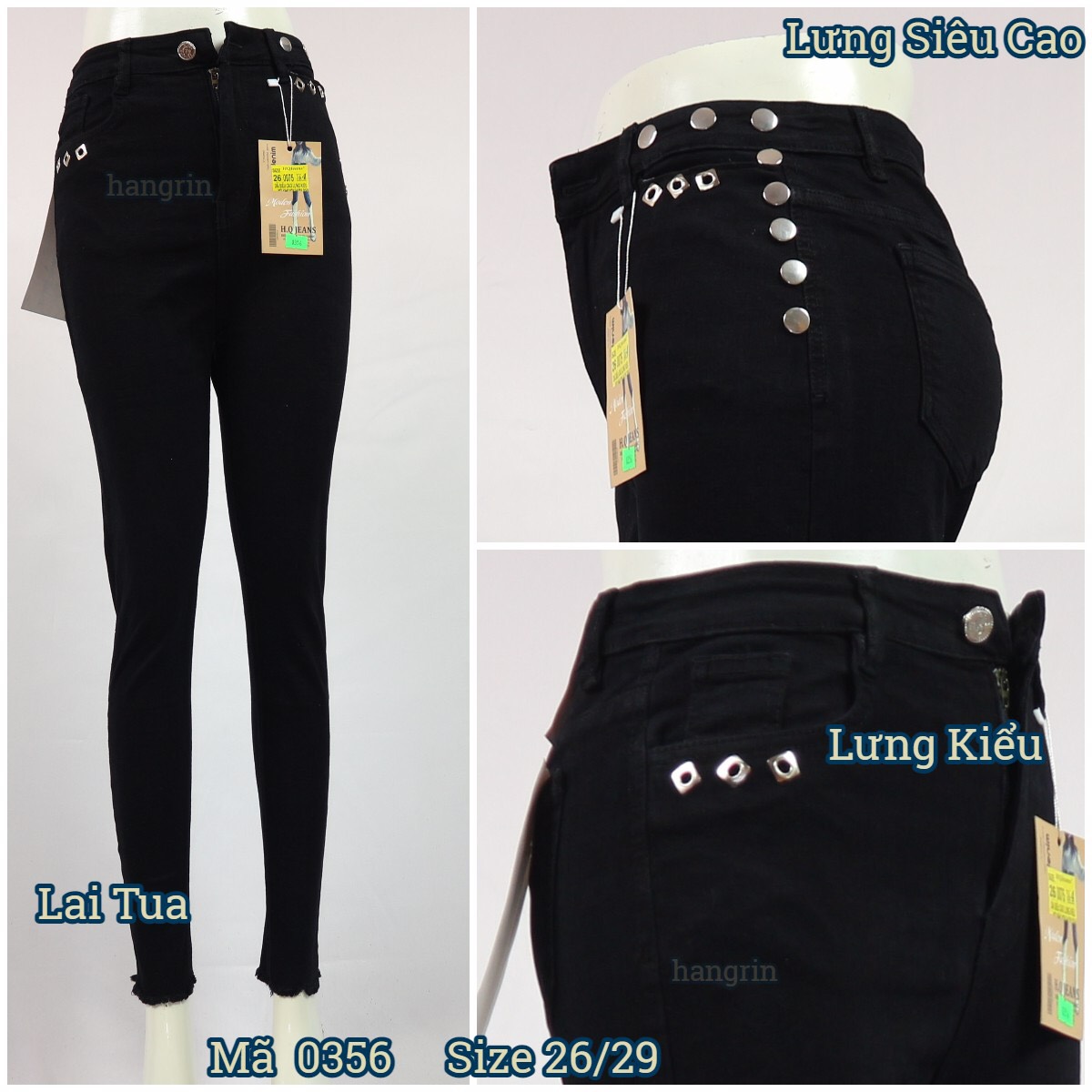 Quần Jean Nữ Lưng Cao Màu Đen Tuyền Lưng Kiểu Size 26 -29