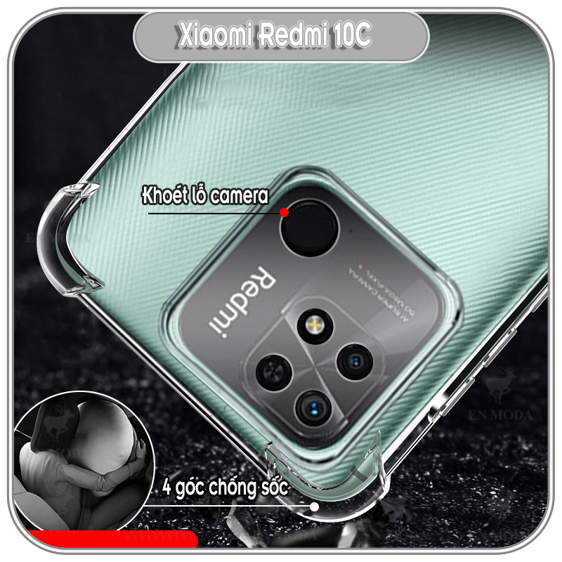 Ốp lưng cho Xiaomi Redmi 10C TPU Trong Suốt Che Camera, 4 góc chống sốc