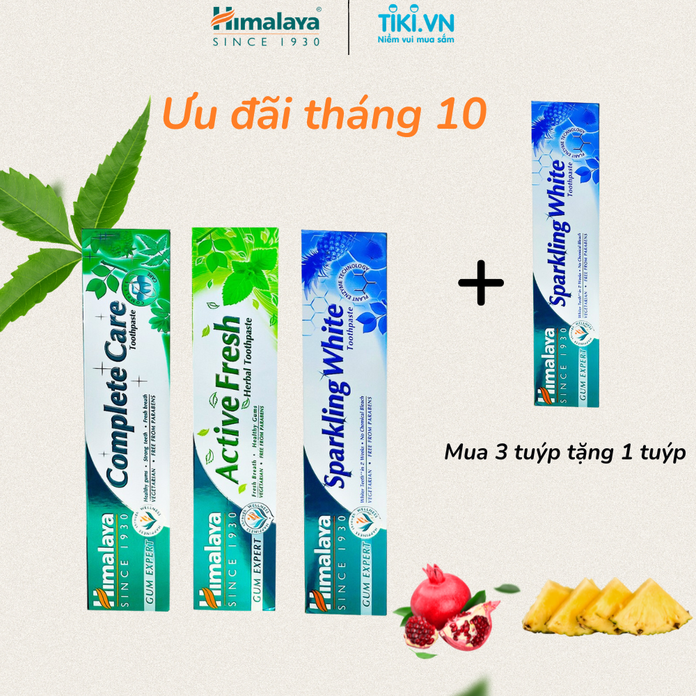 Set 3 kem đánh răng chăm sóc răng miệng Himalaya 100g/sản phẩm TẶNG 1 Kem đánh răng trắng sáng SPARKING WHITE