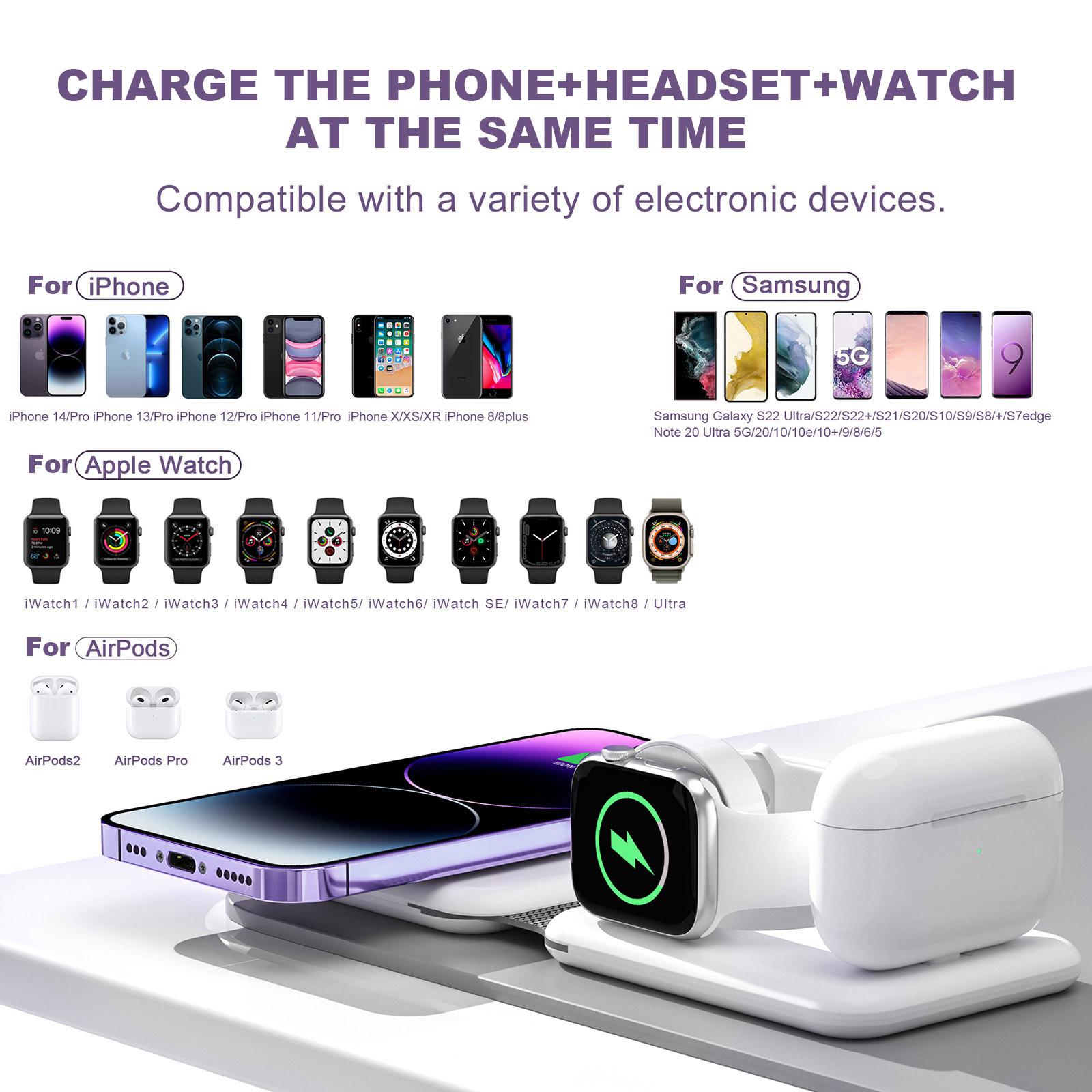 3 trong 1 cho iPhone 14 Pro Max/13/12Pro/11/xs/Fast Wirelet không dây sạc nhanh cho Apple Watch 8/7 cho AirPods 3 Pro