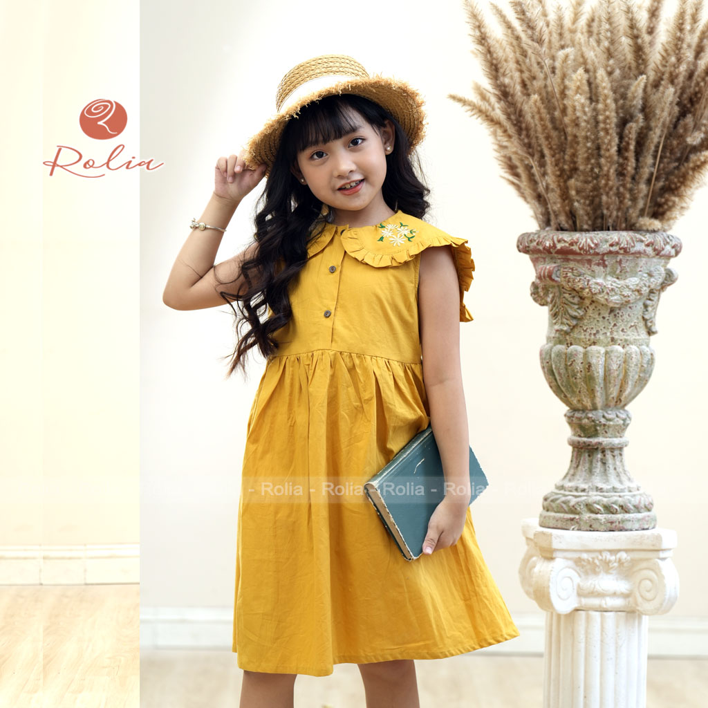 Váy bé gái thêu hoa ROLIA chất thô Hàn sát nách mặc xinh và mát cho ngày hè V134