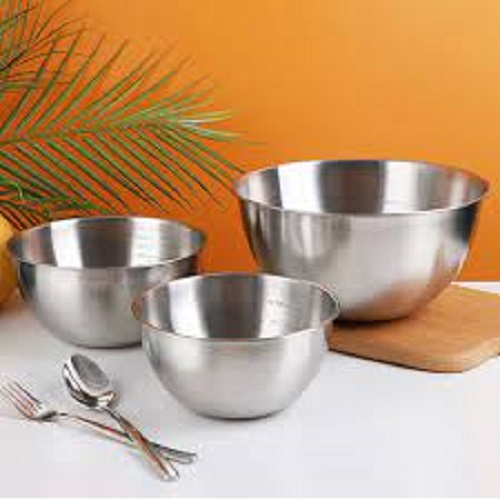 Set 3 Tô Inox Trộn Bột, Salat, Làm Bánh Size 17-19.5-24cm,  Có vạch Chia định lượng