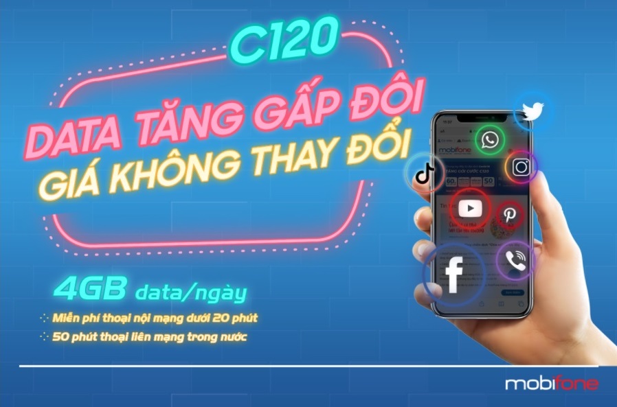 SIM 4G MOBIFONE C120 (Có 4GB/NGÀY, GỌI MOBI MIỄN PHÍ CÁC CUỘC GỌI &lt;20 phút, NGOẠI MẠNG 50 Phút/tháng, 120.000/tháng) - Chọn đầu số 07 hoặc 09 - Hàng chính hãng