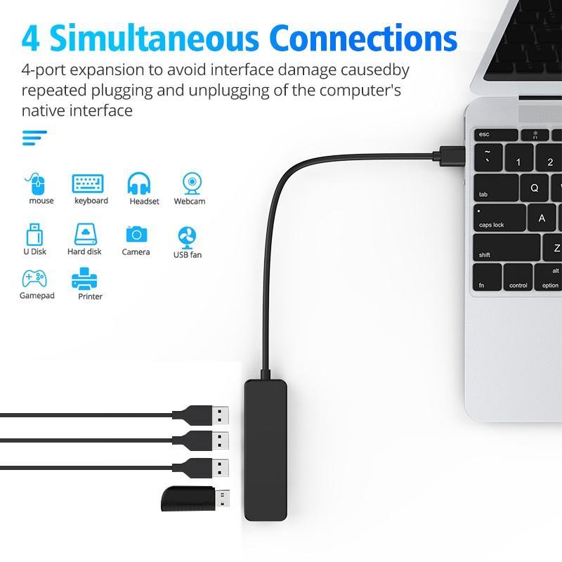 Hub chuyển đổi FONKEN với 4 cổng USB2.0 siêu mỏng cho máy tính bàn phím chuột đĩa Flash