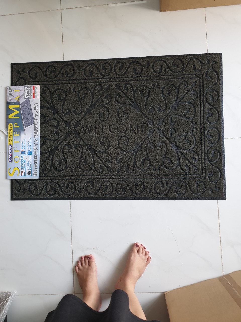 Thảm Welcome 60x90CM CONDOR Cao su chống trượt tuyệt đối DOORMAT Xám hoa văn