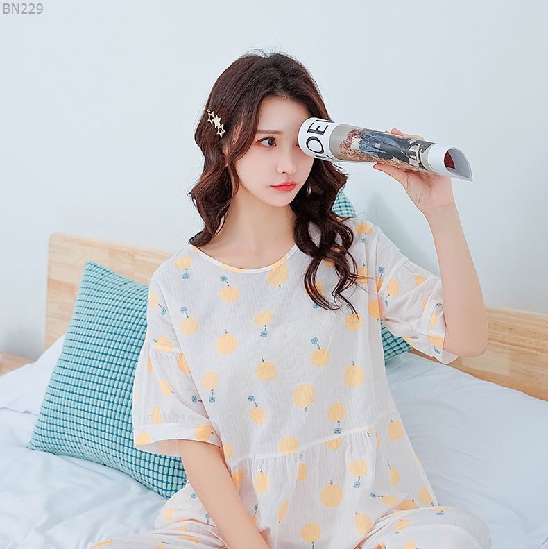 Đồ lửng mặc nhà Đồ ngủ bộ mặc nhà vải cotton lụa mịn thoáng mát chất đẹp tay lửng