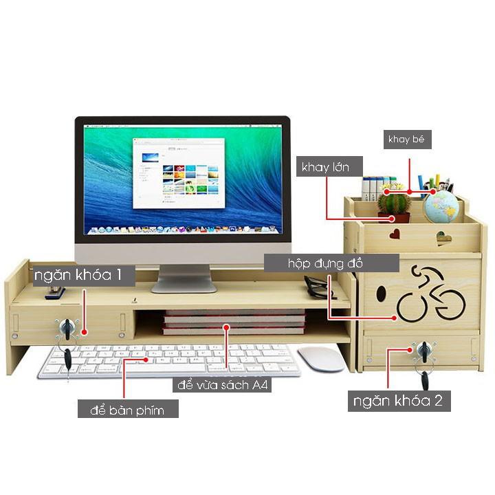 Giá kệ laptop máy tính và để tài liệu để bàn làm việc ngăn kéo có khóa chắc chắn kệ để tài liệu lắp ghép bằng gỗ - Hàng chính hãng