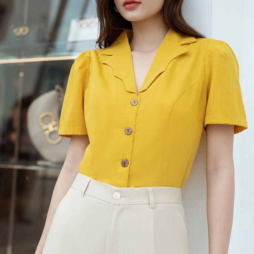 Áo kiểu công sở dáng ngắn cổ danton viền sóng - ASM195