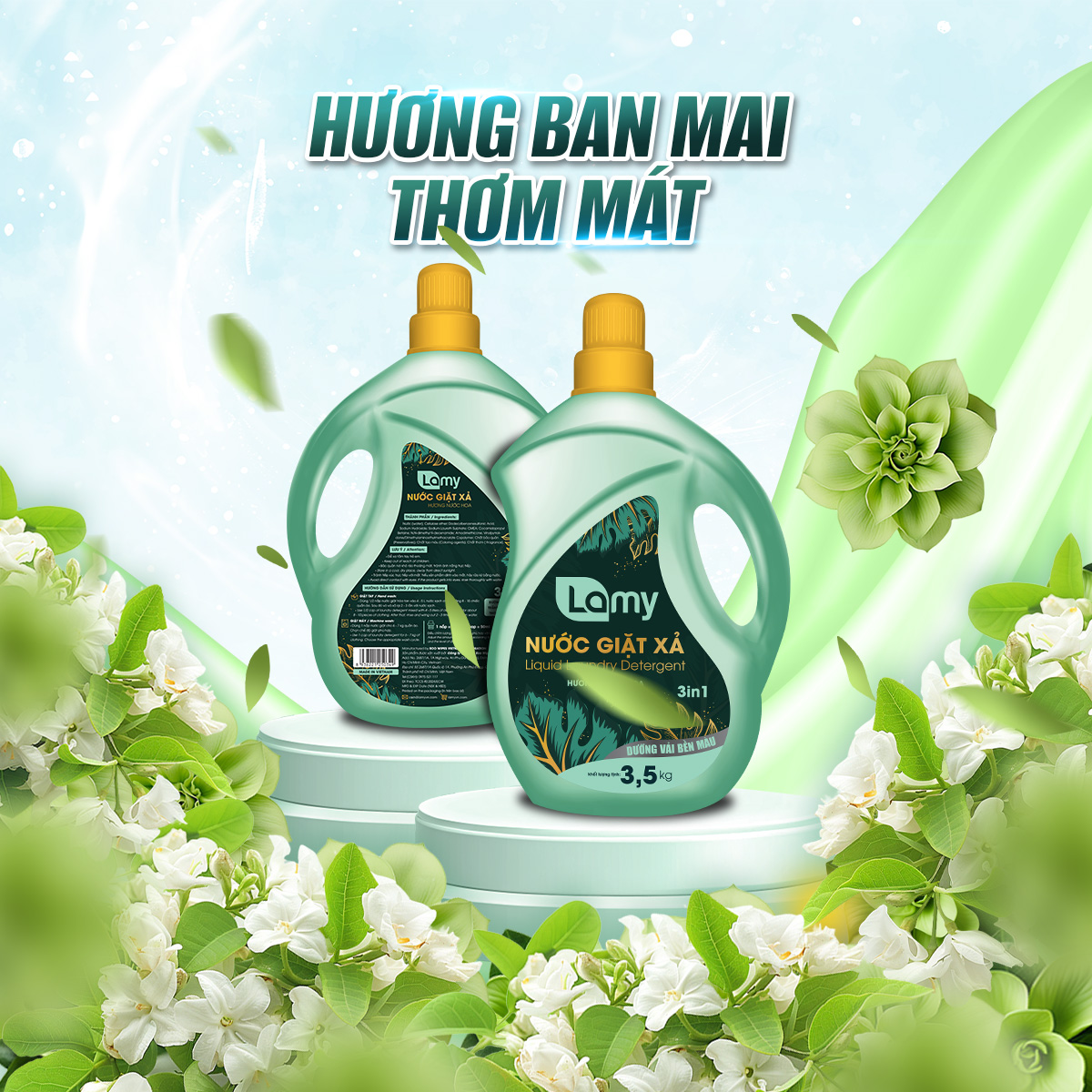 Combo 02 can nước giặt xả 3in1 Ecowipes 7kg hương nước hoa thơm lâu giúp làm mềm vải