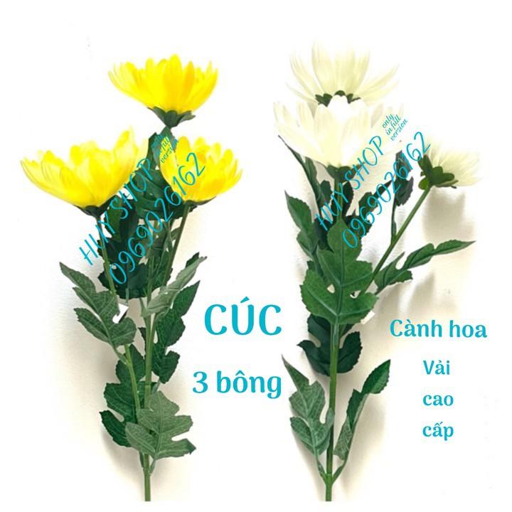 Hoa giả trang trí - Cành HOA CÚC 3 Bông (65cm) Vải cao cấp