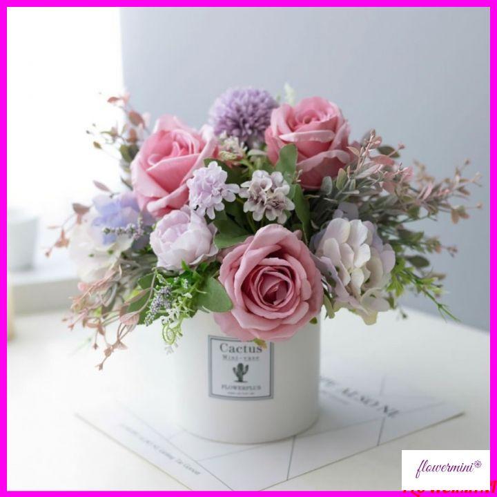 Lọ hoa hồng điểm quả cherry cắm sẵn nhiều mẫu để bàn trang trí nội thất, decor nhà hàng xinh xắn FLowermini