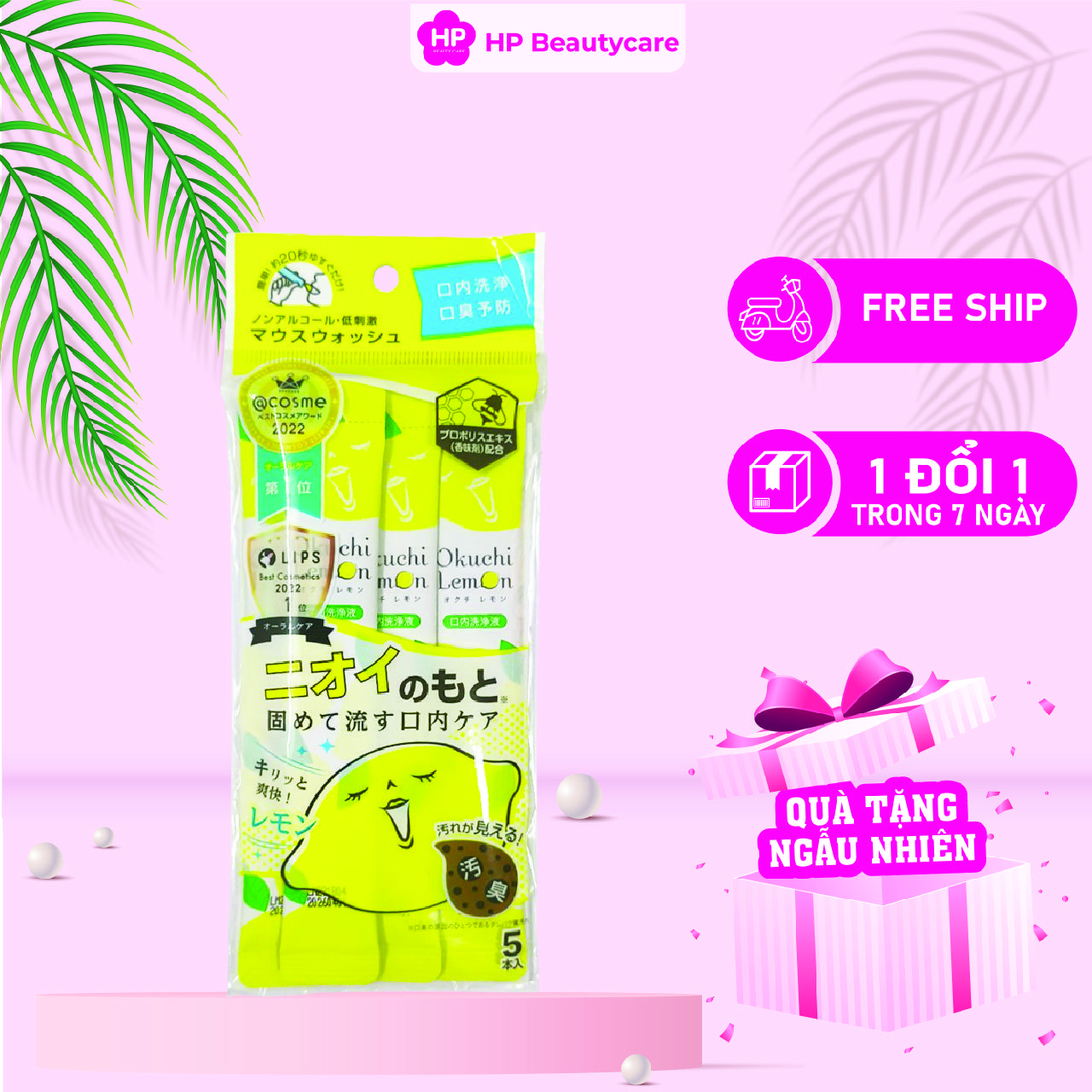 Nước Súc Miệng Okuchi Hương Chanh Okuchi Lemon (1 Gói 5 Thanh)