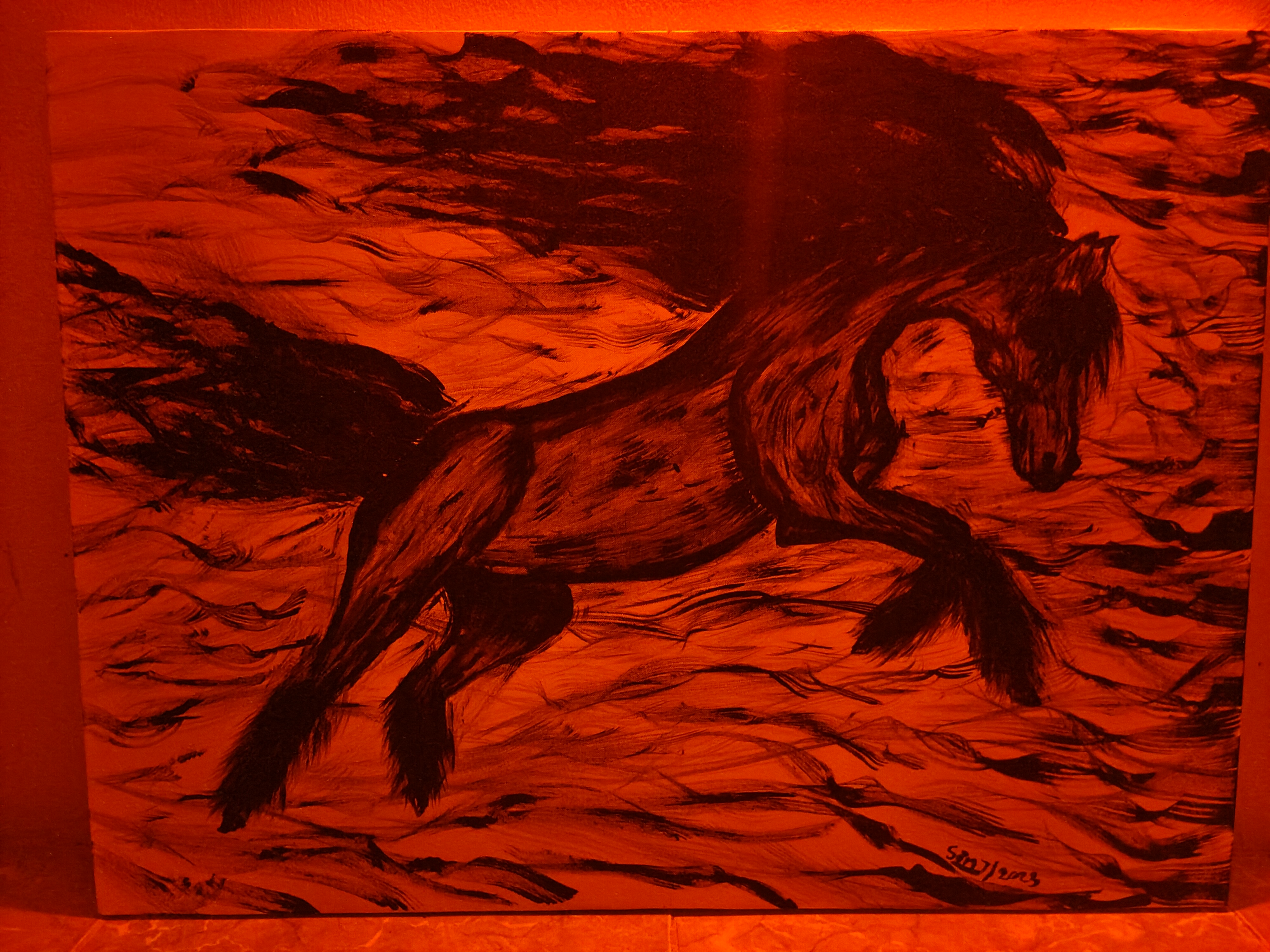 Tranh vẽ tay trừu tượng-Tranh canvas -acrylic-phủ chống thấm Maries . KT 60x80cm