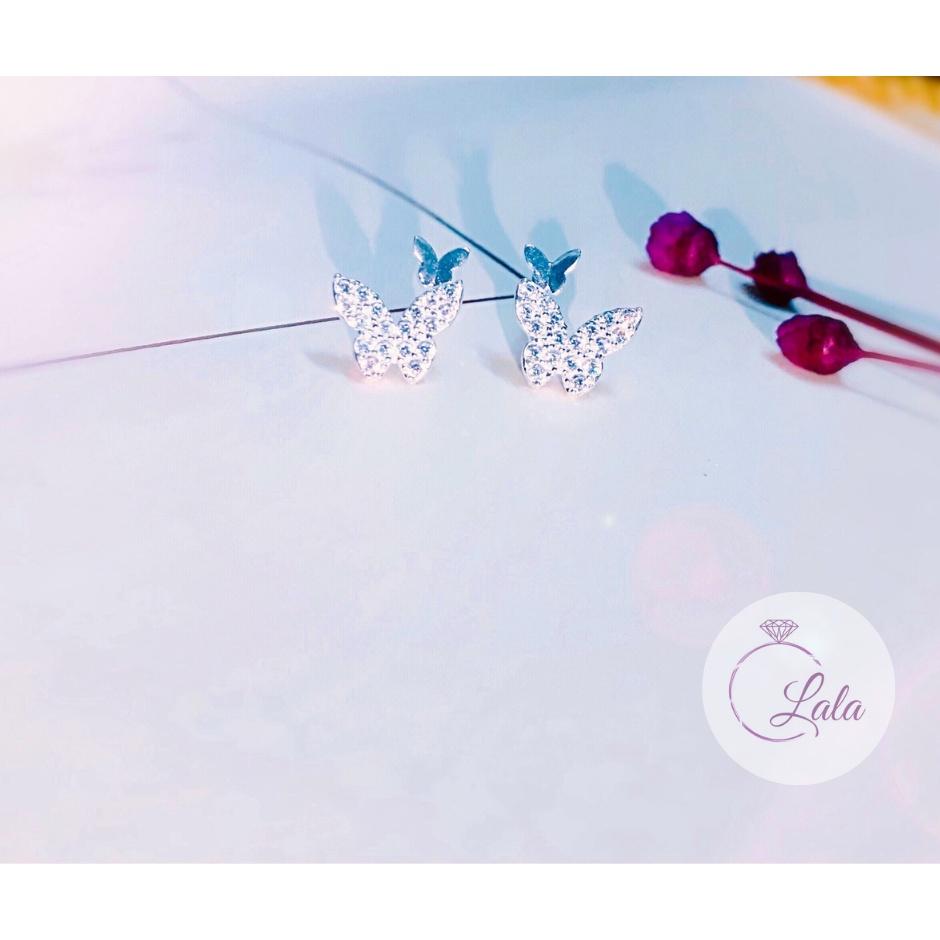 Khuyên tai bạc nữ hình cánh bướm đính đá,bông tai bạc cánh bướm
