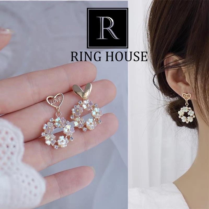 Bông Tai Khuyên Tai Nữ Hoa 7 Sắc Bất Cân Xứng Xinh